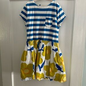 Mini Boden f size 7-8 floral, blue and white striped, and yellow dreaa